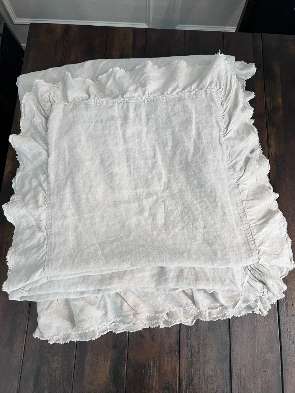 Pottery Barn Belgian Flax Linen Fringe Ruffle Duvet King Cover + 2 King Shams